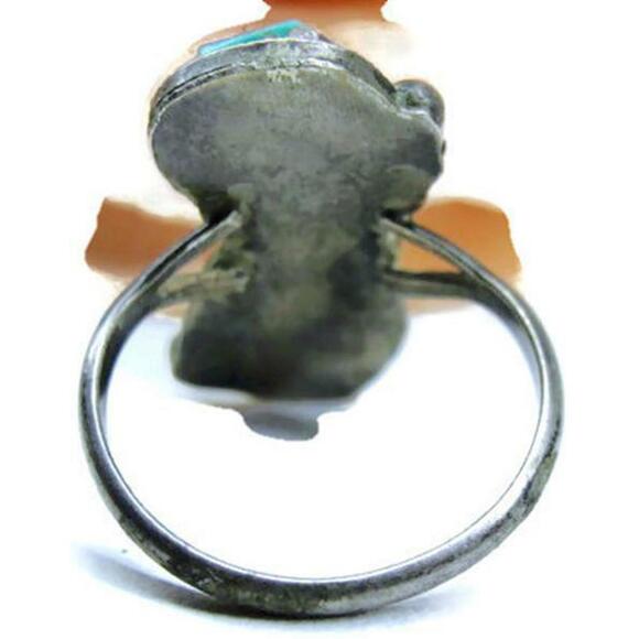 sz 6 1/2 Tribal Ring Blue Turquoise Patina 3.69g sz 6.50 Vintage Sterling Silver - Picture 12 of 12